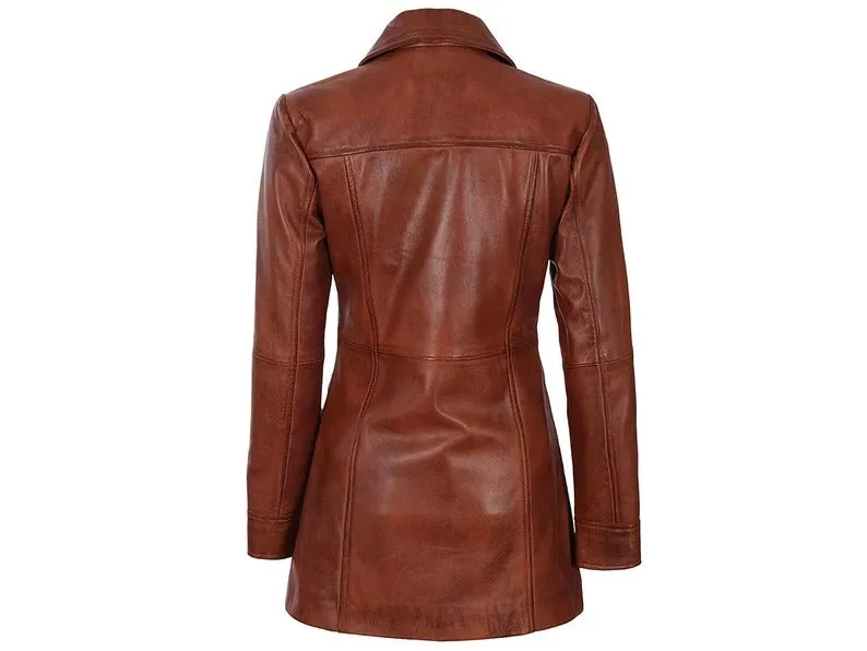 Women's Italian Style Long-Leather Coat Brown/Black