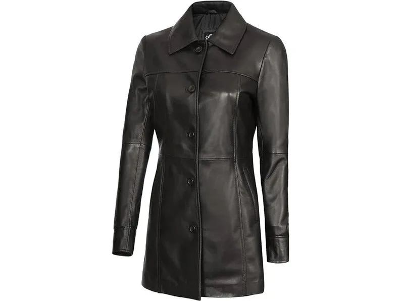 Women's Italian Style Long-Leather Coat Brown/Black