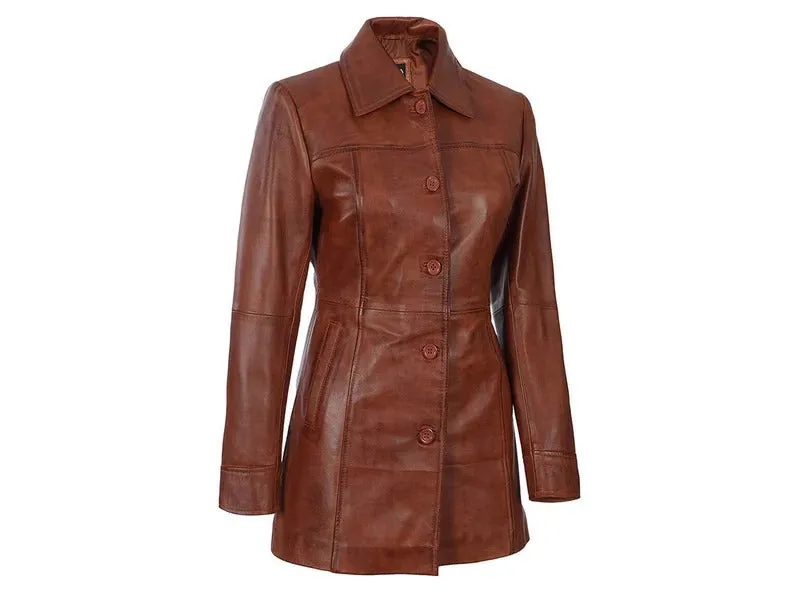 Women's Italian Style Long-Leather Coat Brown/Black