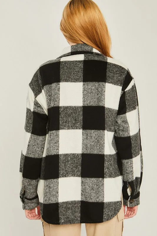 Woven Plaid Shacket - grey, khaki