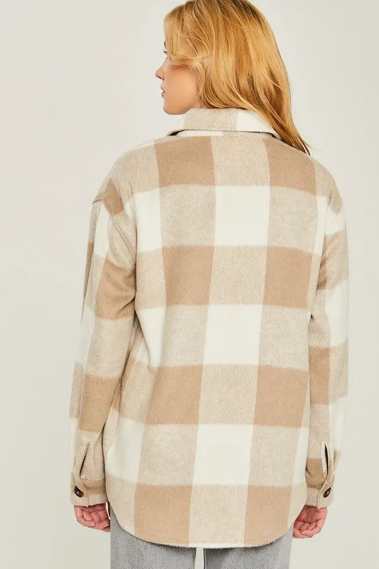 Woven Plaid Shacket - grey, khaki