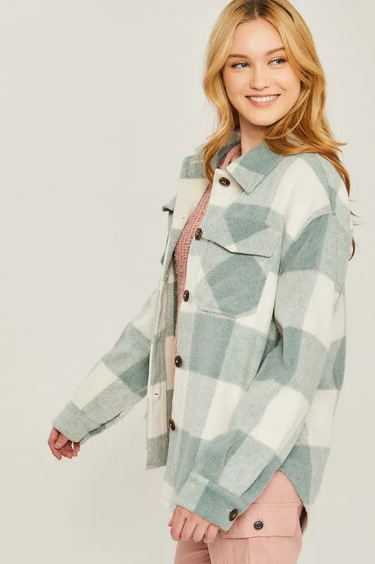 Woven Plaid Shacket - grey, khaki