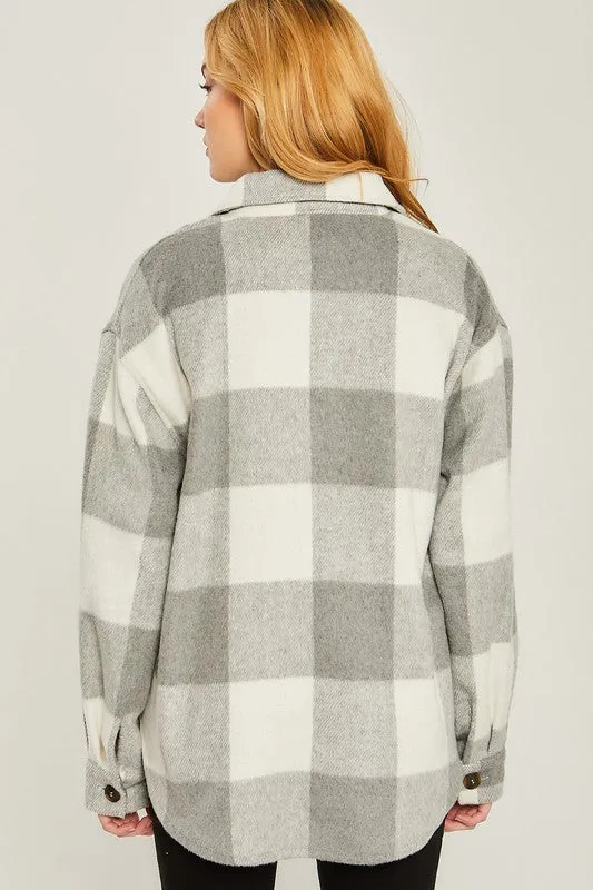 Woven Plaid Shacket - grey, khaki