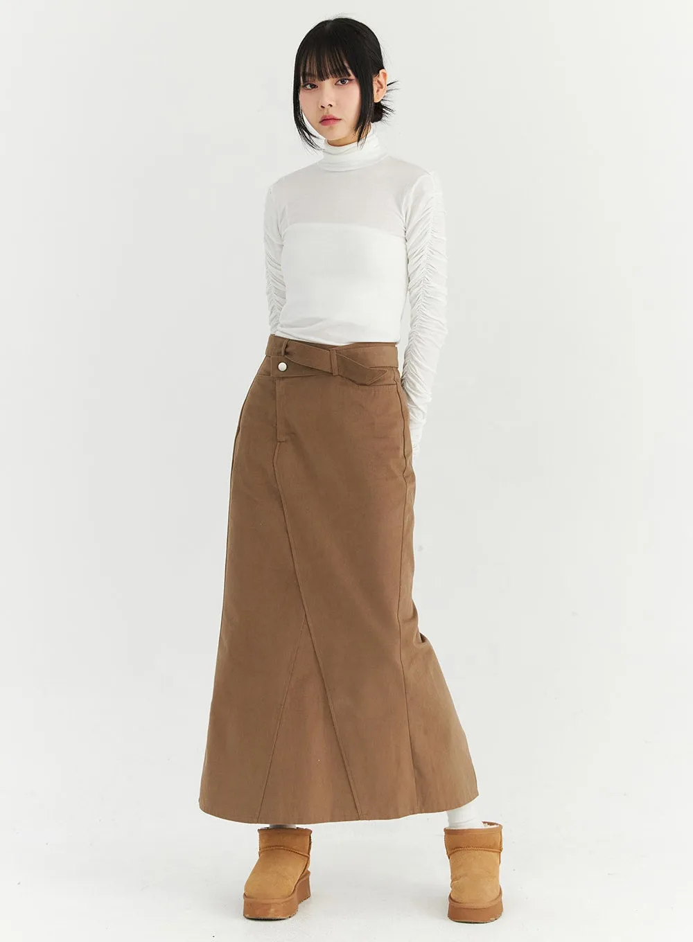 Wrapped Belt Suede Maxi Skirt CN307