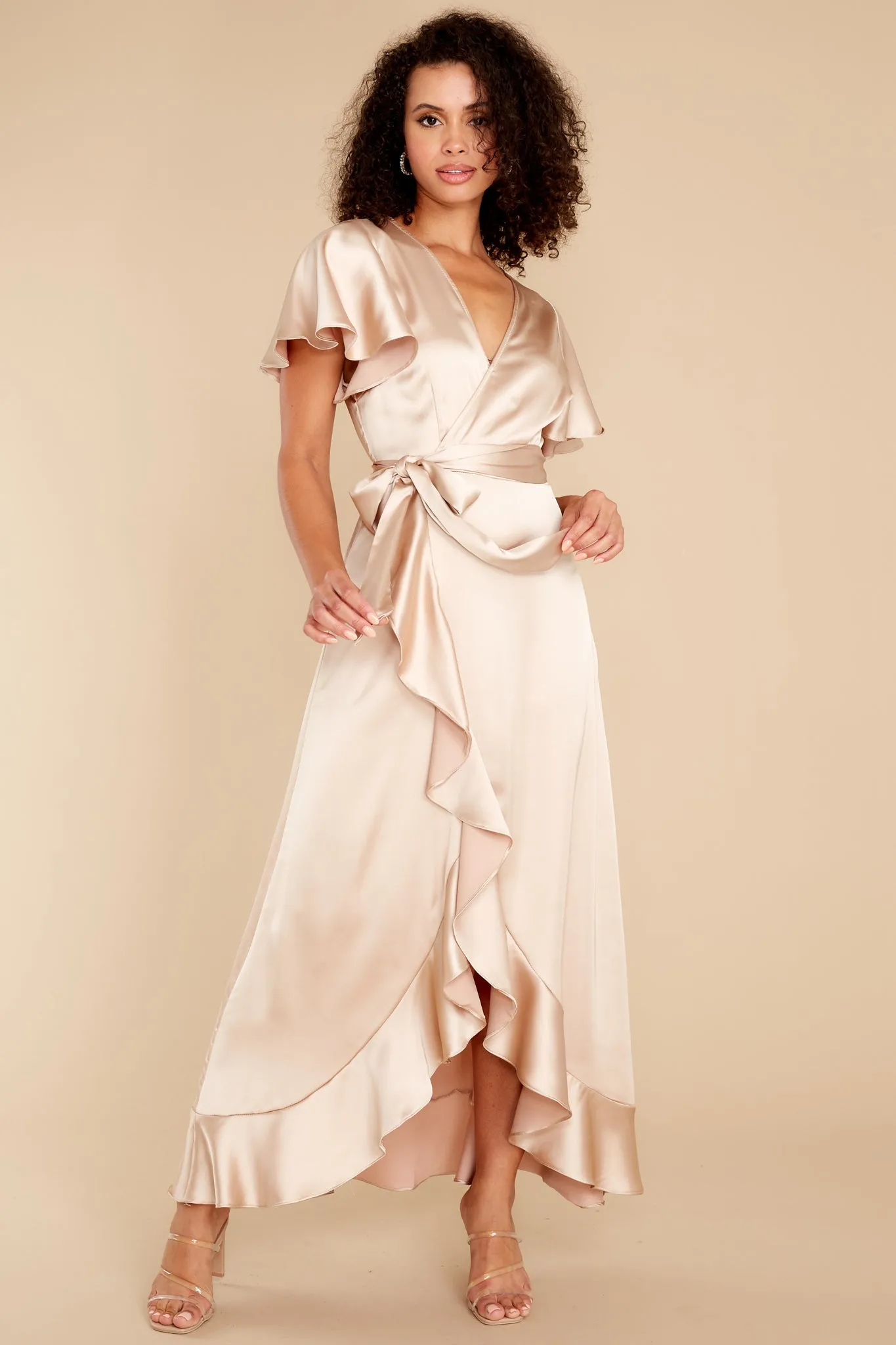 Wrapped In Class Champagne Maxi Dress