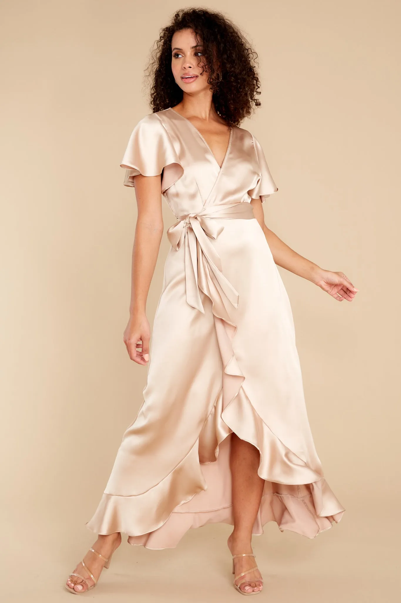 Wrapped In Class Champagne Maxi Dress