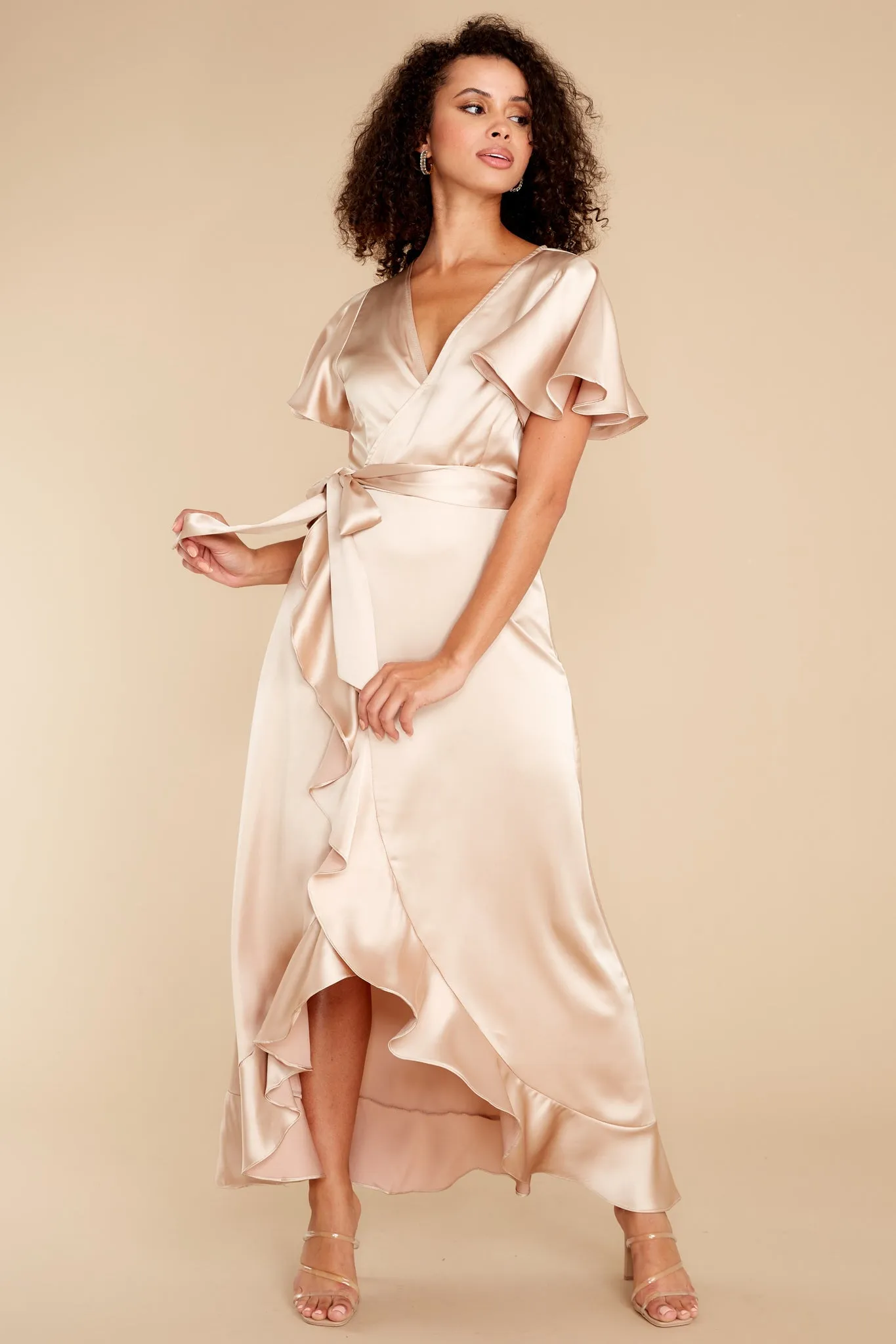 Wrapped In Class Champagne Maxi Dress